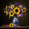 Tournesols sur vase bleu delft sur Jessica Berendsen