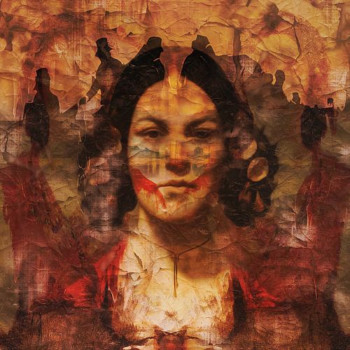 Classic collage with woman and the world around her