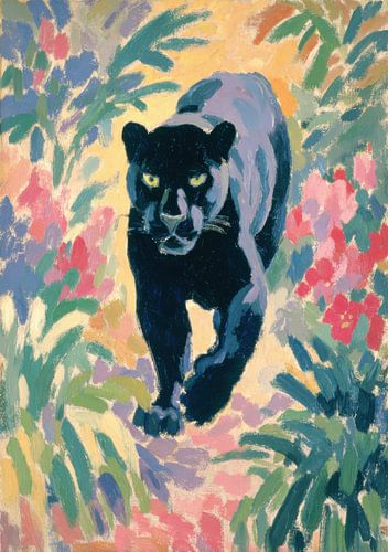 Zwarte panter in de kleurrijke jungle