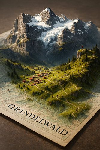 Grindelwald Eiger Mountain 3D-kaart – Zwitserse Alpen Landschapskunst