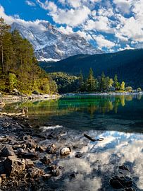 The Zugspitze at Lake Eibsee in Bavaria. by Stefan Kreisköther