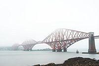 Forth Bridge in Scotland in the fog