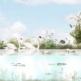 Watervogels en vissen in een Holland slootje van Mrdododesign