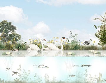 Watervogels en vissen in een Holland slootje van Mrdododesign