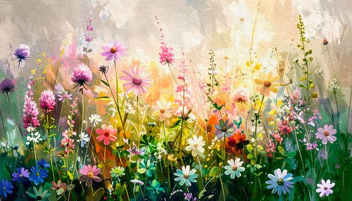 Botanische zomer! Uitbundig  bloeiende zomerse veldbloemen.