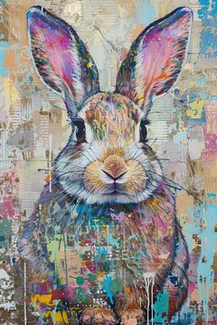 Peinture d'un lapin coloré sur Caprices d'Art