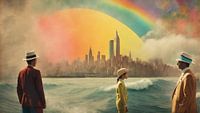 Cityscape Fantasia: Vibrant Trails of Joy