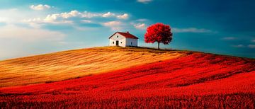 Red landscape with a lonely house by Poster Art Shop