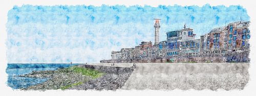 Flushing and boulevard of Vlissingen (panorama watercolour)