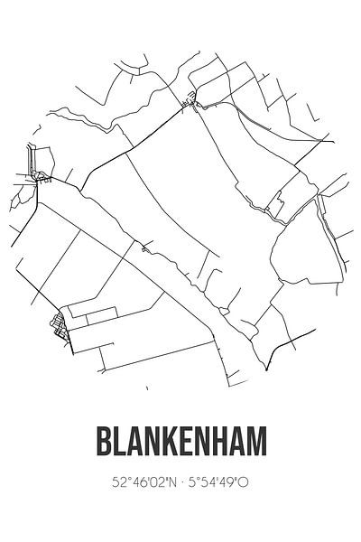 Blankenham (Overijssel) | Karte | Schwarz und Weiß von Ortsdrucke