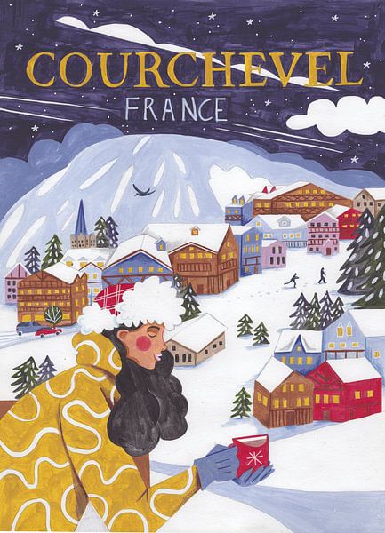 Reiseplakat Frau in Courchevel von Caroline Bonne Müller
