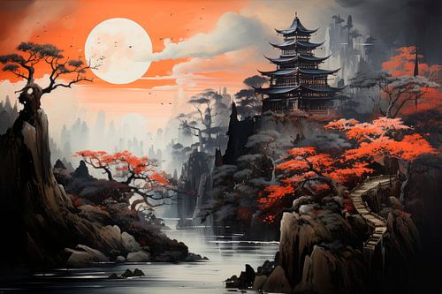 Japanse pagode in het maanlicht