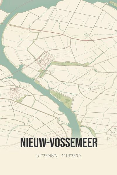 Vintage landkaart van Nieuw-Vossemeer (Noord-Brabant) van Stad & Wand