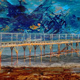 Sterrennacht zeekust met pier van Gevk - izuriphoto