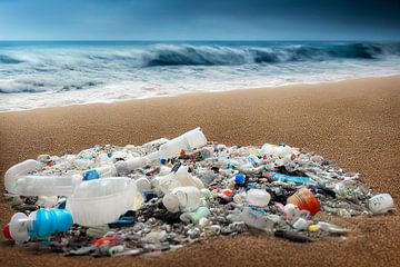 Plastic afval op een zandstrand Illustratie van Animaflora PicsStock