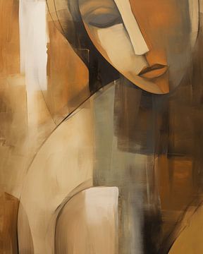 Modern abstract portret van een vrouw in aardetinten van Carla Van Iersel