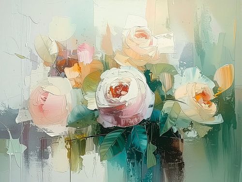 Mixed Media Art: Modern abstract Rozen schilderij