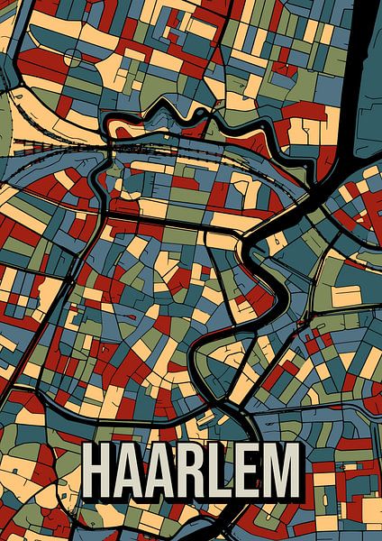 Haarlem: Colourful city map in vintage style - Poster for the wall by Jorn van Hezik