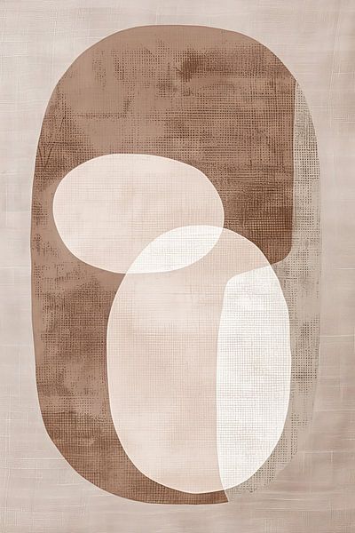 Minimalist illustration of an oval with contrasting colour blocks on linen background by Thea