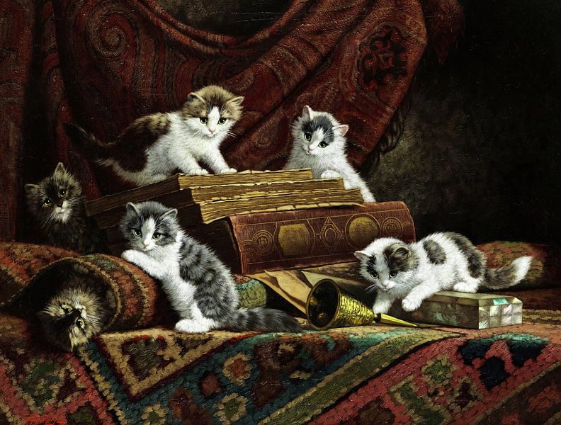 Cornelis Raaphorst,Katten spelen met tapijt van finemasterpiece
