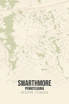 Carte ancienne de Swarthmore (Pennsylvanie), USA. sur Rezona