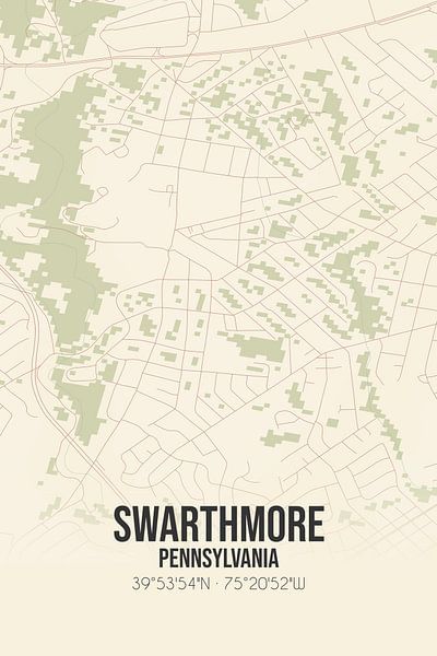 Carte ancienne de Swarthmore (Pennsylvanie), USA. par Affiches de lieux