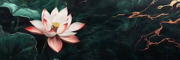 Light pink lotus flower with copper accents panorama by Digitale Schilderijen