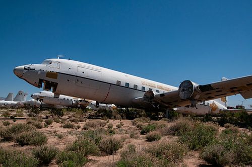 Wreck of a US Navy DC-6 stands in the desert