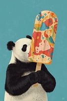 Panda houdt kleurrijke ijslolly's vast