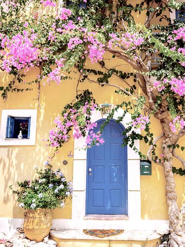 Porte fleurie dans une rue de Grèce