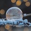 Bevroren zeepbel op berijpte tak van Heidi Bol
