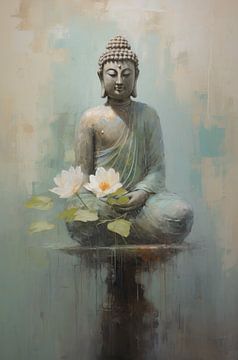 Bloeiende Reflectie: Boeddha en de Waterlelie van Emil Husstege