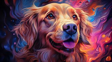 Portrait d'une peinture d'un chien Golden Retriever aux yeux mignons sur Animaflora PicsStock