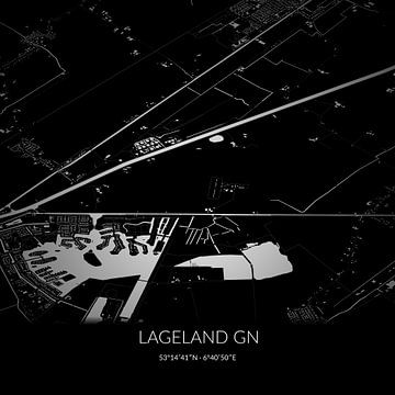 Schwarz-weiße Karte von Lageland GN, Groningen. von Rezona