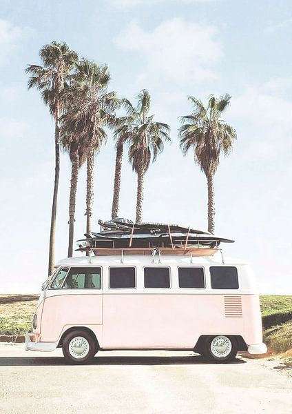 Van with surfboard by David Potter
