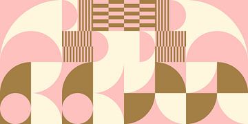 Abstracte retro geometrische kunst in goud, roze en gebroken wit nr. 2 van Dina Dankers