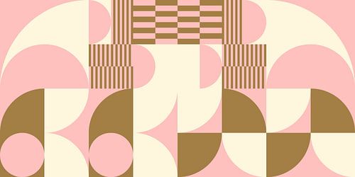 Abstracte retro geometrische kunst in goud, roze en gebroken wit nr. 2