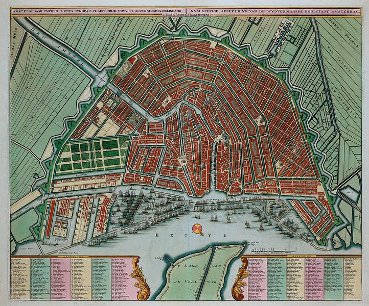 Amsterdam Oude kaart Plattegrond van Amsterdam  1725 van Schilderijen Nu