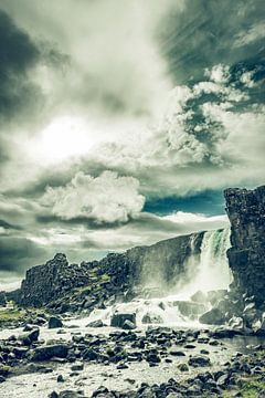 Oxararfoss waterfall in Thingvellir National Park, Iceland. by Sjoerd van der Wal Photography