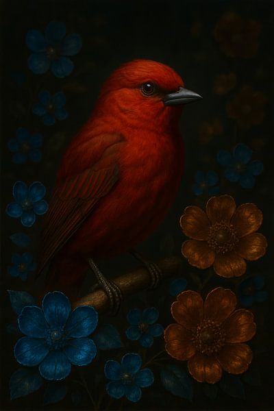 Rode Zanger tussen Bloemen – een vleugje mysterie van But First Framing