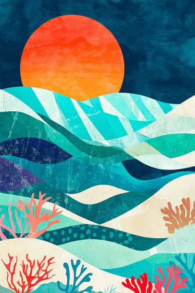 Sunset over a colourful coral reef by Poster Art Shop