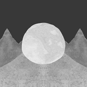 Mond und Berge in Grau Elfenbein