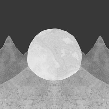 Moon and Mountains in Grey Ivory by Mad Dog Art