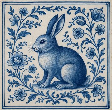 Delfter Blau Fliese Kaninchen von FoXo Art