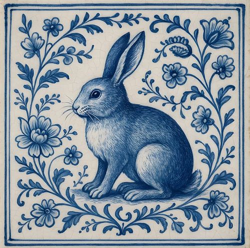 Delftsblauw Tegeltje Konijn