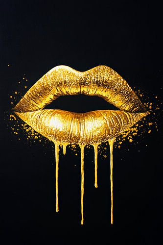 Gouden lippen op zwart - elegante kunst