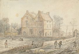 Country house with sower in the field, Hendrick Avercamp, 1595 - 1634