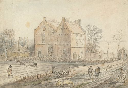 Maison de campagne avec semoir dans le champ, Hendrick Avercamp, 1595 - 1634