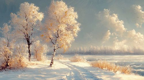 Snow Birches | Snowy River bank with Birches