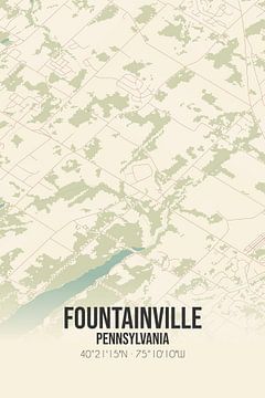 Carte ancienne de Fountainville (Pennsylvanie), USA. sur Rezona